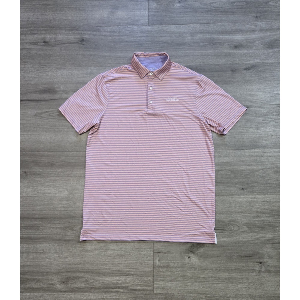 Simply Southern Polo Shirt Mens Medium Pink Striped Performance Stretch Golf